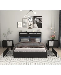 Lucky One Full Bed Frame, Storage Headboard with Charging Station, Solid and Stable, Noise Free