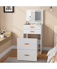 Homfan 3-in-1 Compact Vanity Desk with Mirror and Adjustable Led Lights, Dressing Table Set Storage Rolling Chair, For Girls' Bedrooms
