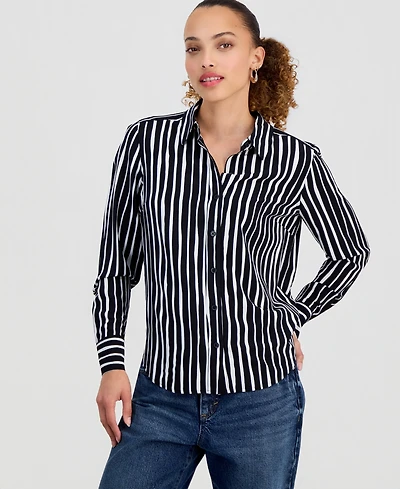 I.n.c. International Concepts Petite Striped Button-Up Shirt, Macy's Exclusive