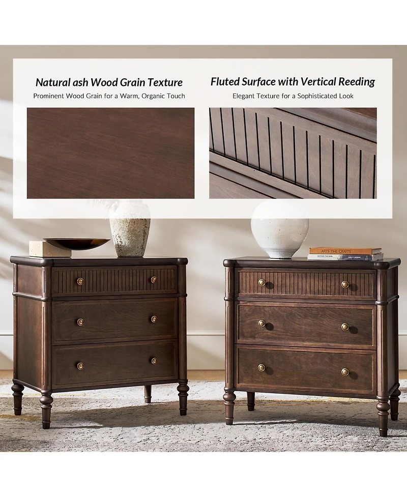 Hulala Home Kaybri Transitional 28"W 3-Drawer Fluted Solid End Table with Built-in Power Outlets