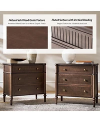 Hulala Home Kaybri Transitional 28"W 3-Drawer Fluted Solid End Table with Built-in Power Outlets