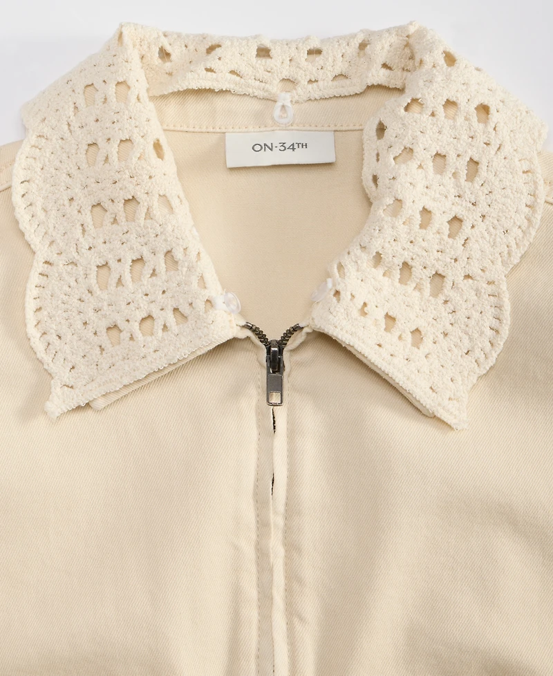 On 34th Women's Crochet Collar Cropped Denim Jacket, Macy's Exclusive