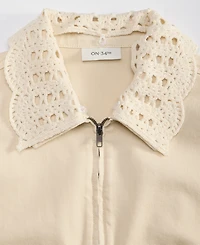 On 34th Women's Crochet Collar Cropped Denim Jacket, Macy's Exclusive