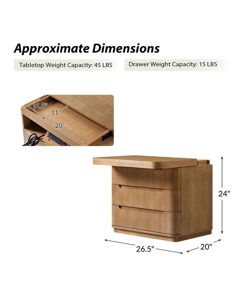 Hulala Home Waynesville Modern 25''W 3-Drawer End Table with Hidden Storage Compartment