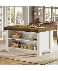 Tribesigns Two-Tone Kitchen Island Table with Storage Shelves, 55 Inch Counter Height Bar Table with Wood Look Top