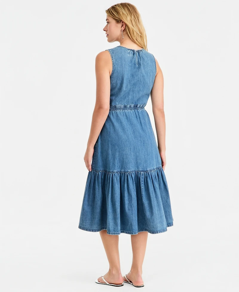 On 34th Women's Denim Tiered Cutout Midi Dress, Macy's Exclusive