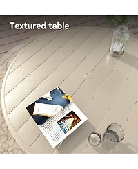 Mondawe 7-Piece Sandstone Outdoor Dining Set with 6 Ergonomic Textilene Chairs & Round Table Umbrella Hole