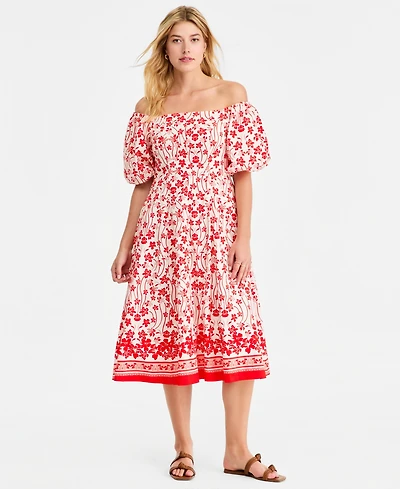 On 34th Women's Off-The-Shoulder Puff-Sleeve Midi Dress, Exclusively at Macy's