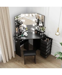 Homfan Corner Makeup Vanity Desk with Led Mirror