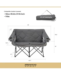 Arrowhead Outdoor Portable Folding Double Duo Camping Chair Loveseat Couch w/ 2 Cup and Wine Glass Holders, Supports 650 lbs