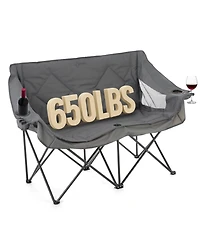 Arrowhead Outdoor Portable Folding Double Duo Camping Chair Loveseat Couch w/ 2 Cup and Wine Glass Holders, Supports 650 lbs
