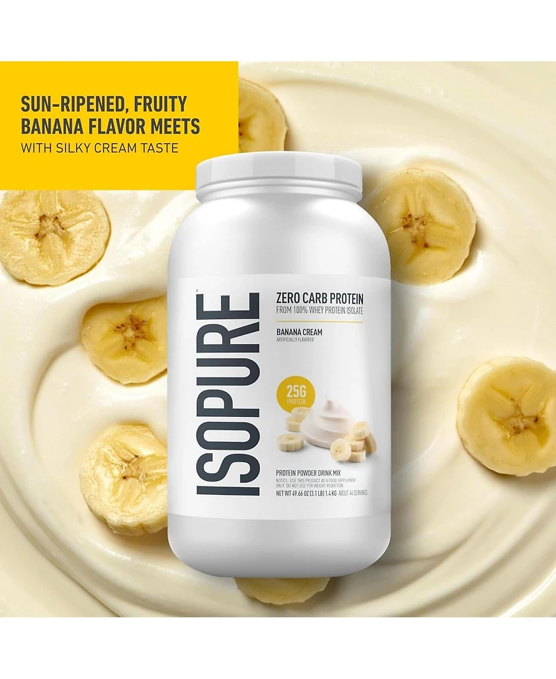 Isopure Zero Carb Pure Whey Isolate Protein Powder, Lactose Free, Gluten Free, With Vitamins, Banana Cream, 25g Protein Per Serving, 44 Servings