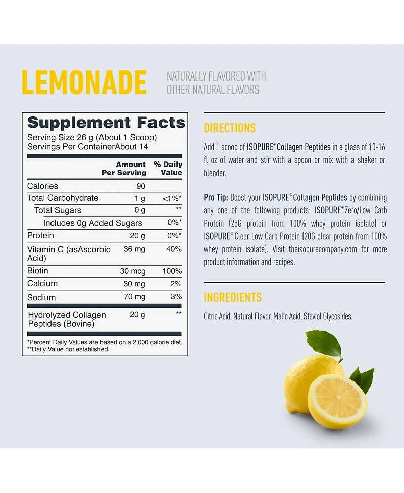 Isopure Collagen, Lemonade, 14 servings