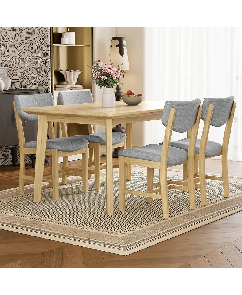 Streamdale Furniture Rustic 5-Piece Dining Set Solid Wood Table and 4 Upholstered Chairs
