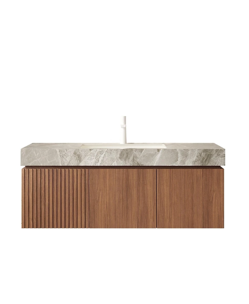 Busdays 48 Inch Floating Bathroom Vanity with Sink Plywood Cabinet Drawer Doors Sintered Stone Top Ceramic Basin 1 Pre Drilled Hole Pre Assembled B