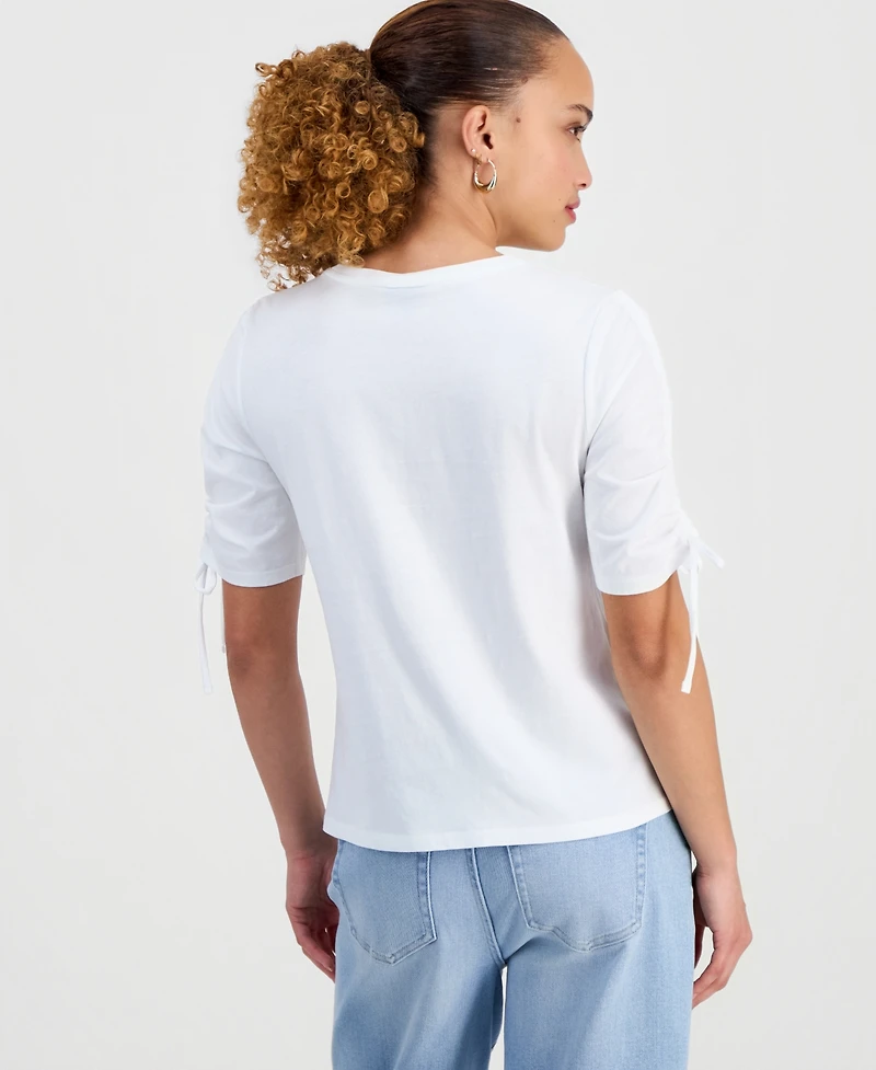 I.n.c. International Concepts Petite Cotton Tie-Sleeve Round-Neck Top, Macy's Exclusive