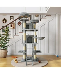 6thdruple 70.87" Multi-Level Cat House Tree, Gray Large Tower with Condos, Hammock, Perches, Sisal Scratching