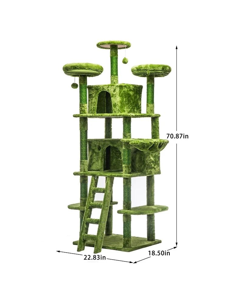 6thdruple 70.87" Multi-Level Cat House Tree, Gray Large Tower with Condos, Hammock, Perches, Sisal Scratching