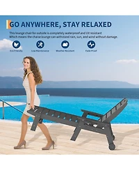 Homfan Hdpe 5-Position Outdoor Chaise Lounge Chair with Cup Holder and Wheels Set of 2, Resin Pool Lounger for Patio, Garden