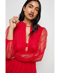 Warehouse Women's Ruffle Neck Tulle Maxi Dress