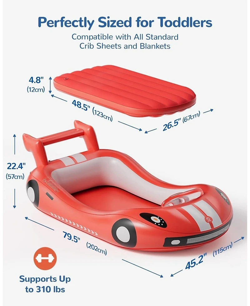 Qpau Inflatable Toddler Travel Bed with Sides, Portable Toddler Air Mattress for Camping and Travel, Hand Pump Included