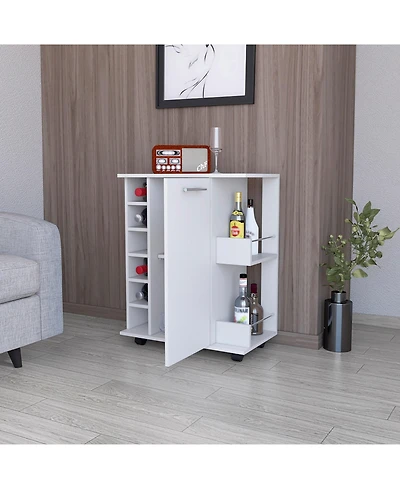 Flynama Woodland Bar Cart with Casters, Wine Rack and Open Shelf, Rolling Serving Cart