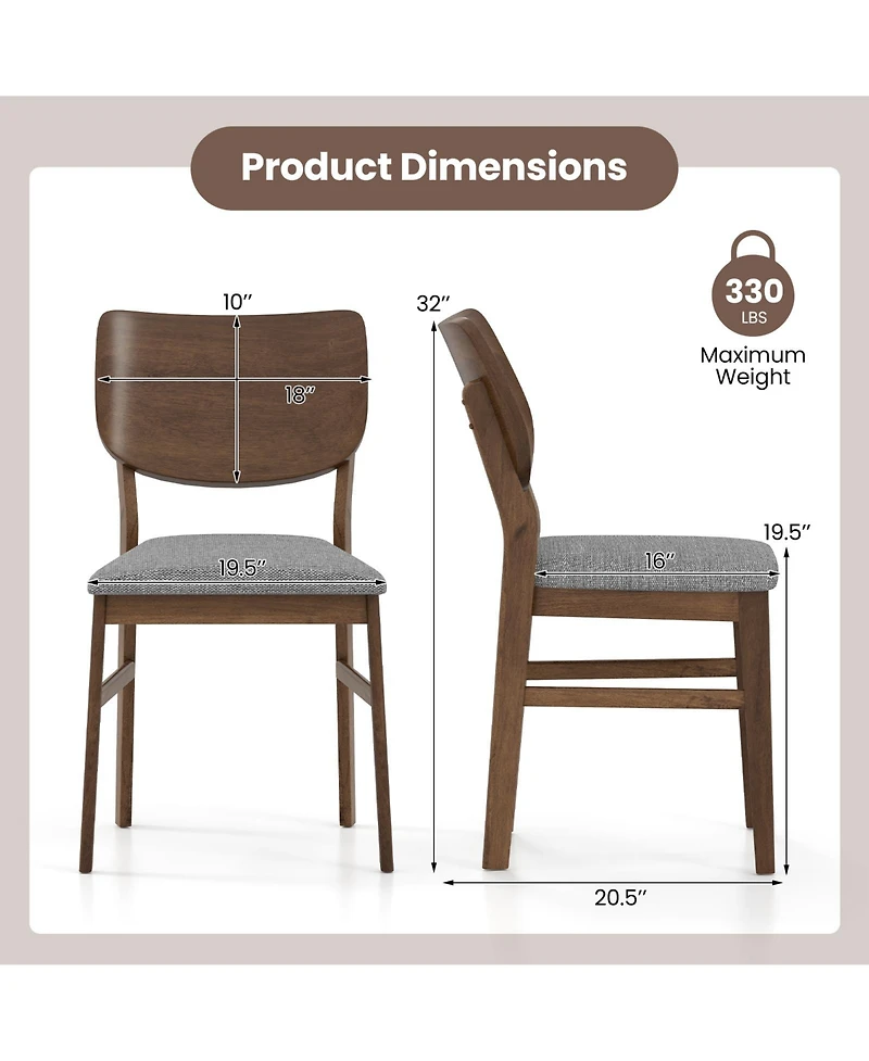 Gouun Farmhouse Upholstered Kitchen Chairs Set of 2, Linen Fabric, Rubber Wood Frame