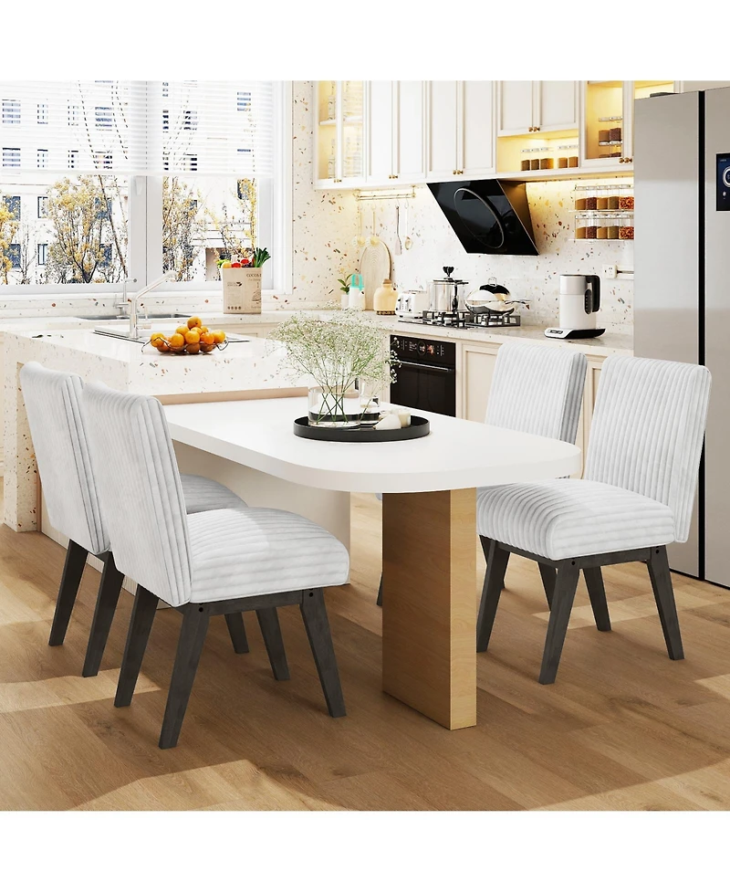 Gouun Flannel Upholstered Dining Chairs Set of 2 with Channel Tufted Back and Rubber Wood Frame