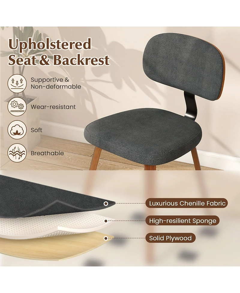 Gouun Chenille Upholstered Dining Chairs Set of 2 with Bentwood Legs and Ergonomic Backrest