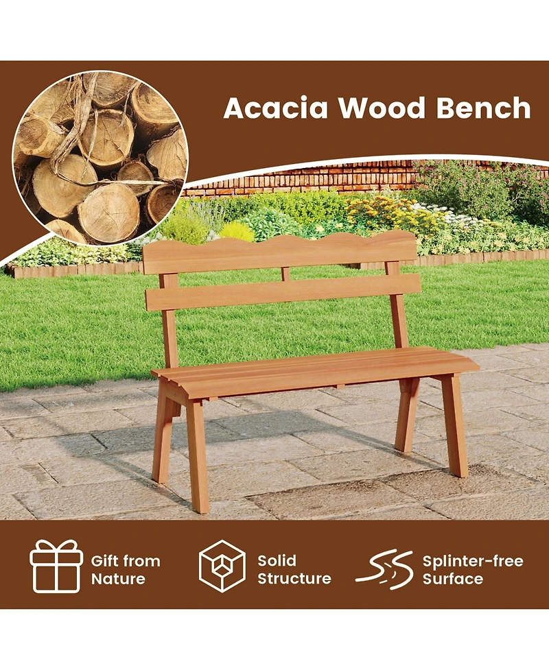 Sugift Outdoor Acacia Wood Garden Bench with Heavy Duty Capacity