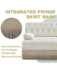 Rainsken Velvet Loveseat Sofa, Mid-Century Upholstered Couch with Button Tufted Design and Floor-grazing Tassel Fringe Skirt for Living Room