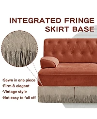 Rainsken Velvet Loveseat Sofa, Mid-Century Inspired Upholstered Couch with Button Tufted Back and Floor-Grazing Tassel Skirt Living Room