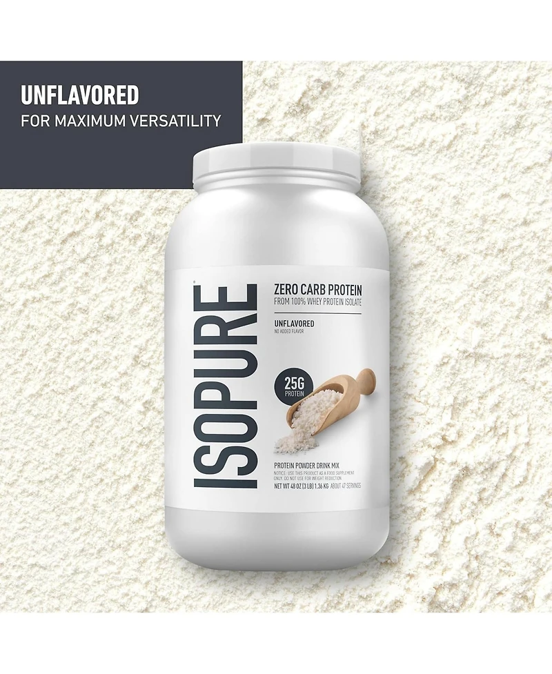 Isopure, Zero Carb Whey Protein Isolate, 25g Protein Powder, Unflavored, 3 lb, 47 Servings