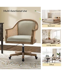 Hulala Home Ackeron Farmhouse Rattan Upholstered Office Task Chair with Solid Wood Arms