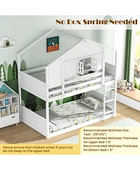 Gouun Twin Over Twin House-Shaped Bunk Bed with Roof, Lockable Window and Storage