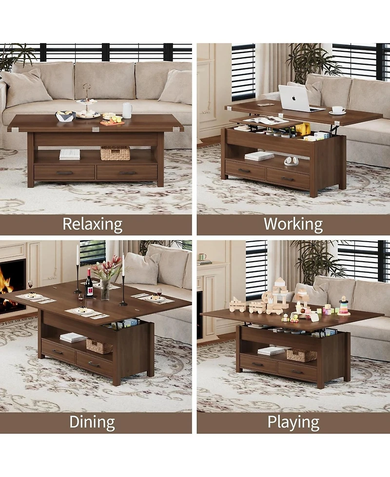 gaomon Coffee Table Lift Top, Multi-Function Convertible Coffee Table with Drawers and Hidden Compartment, Converts to Dining Table for Living Room