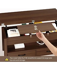 gaomon Coffee Table Lift Top, Multi-Function Convertible Coffee Table with Drawers and Hidden Compartment, Converts to Dining Table for Living Room