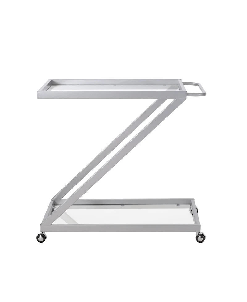 Flynama Modern Iron and Tempered Glass Bar Cart with Z-Frame, Locking Rolling Casters