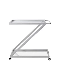 Flynama Modern Iron and Tempered Glass Bar Cart with Z-Frame, Locking Rolling Casters