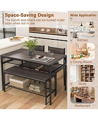 Gouun Industrial 4-Piece Dining Set with Rectangular Table, Bench, and 2 Chairs