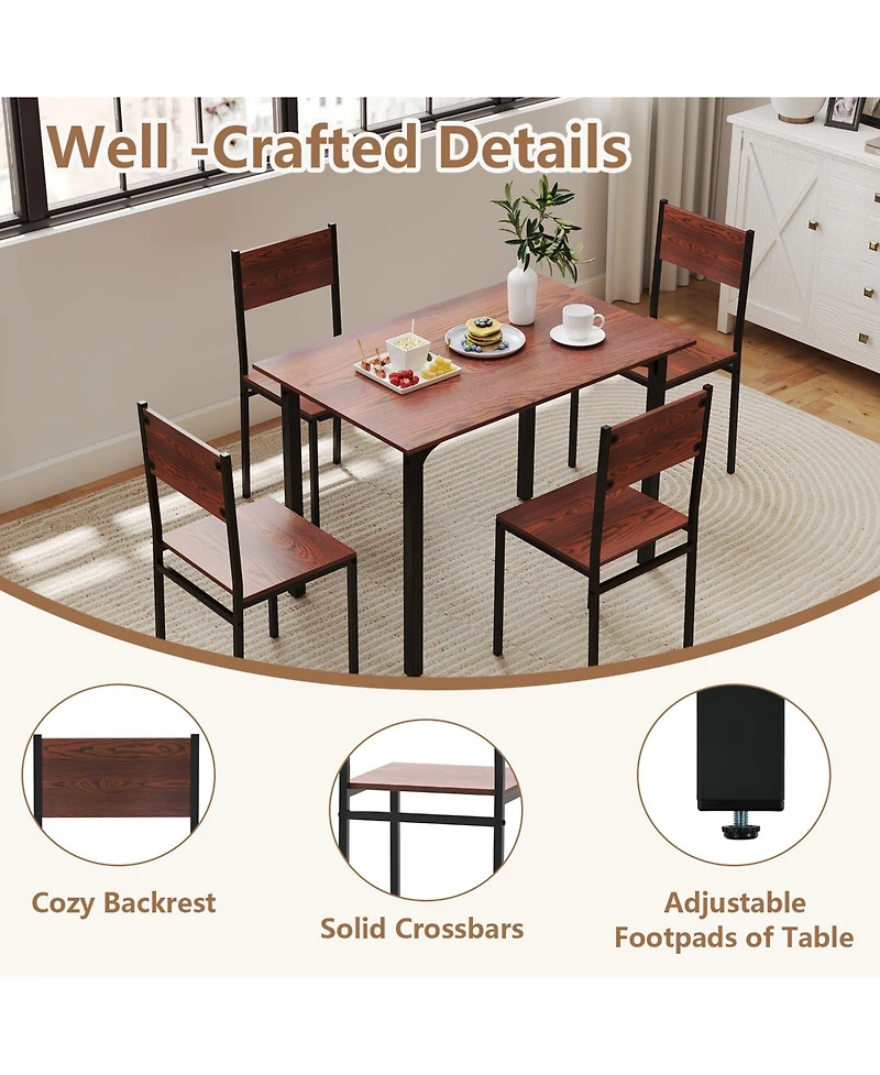 Gouun Industrial 5-Piece Dining Set with Mdf Table and 4 Chairs for Small Space