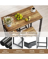 Gouun 3-Piece Bar Height Table Set with Storage Shelves and 2 Stools