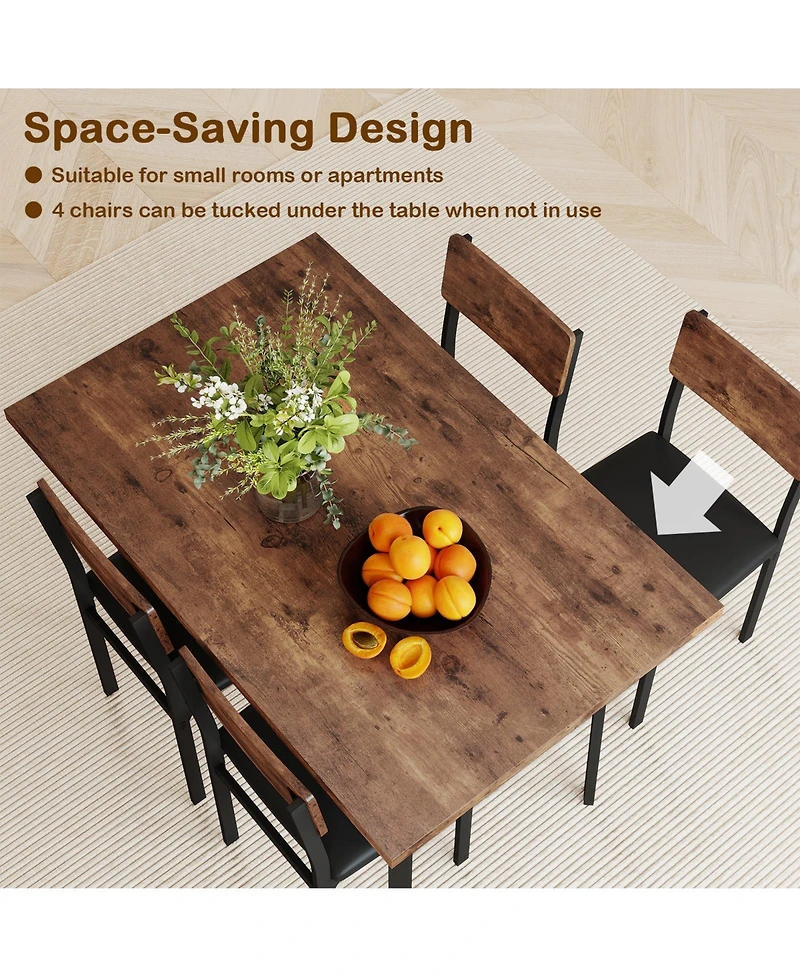 Gouun Industrial 5-Piece Dining Set with Pu Leather Upholstered Chairs