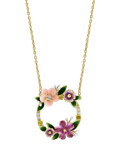 Lali Jewels Pink Mother of Pearl (7/10 ct. t.w.), Multi Gemstone (1-1/20 ct. t.w.) and Diamond (1/20 ct. t.w.) Necklace in 14k Yellow Gold