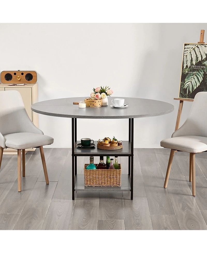 Gouun 47 in Round Dining Table with Storage Shelf and Metal Legs