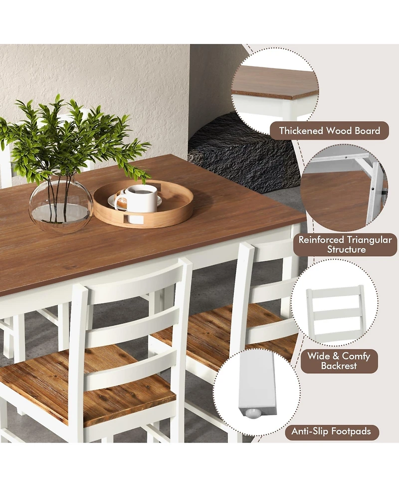 Sugift Five Piece Wooden Dining Set with Table and Four Chairs