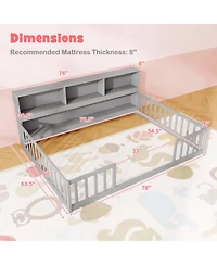 Sugift Twin Size Montessori Floor Bed with Bookcase