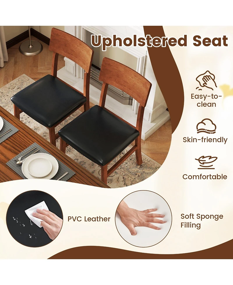 Sugift Dining Chairs Set of 2 with Rubber Wood Legs and Faux Leather Upholstered Seat