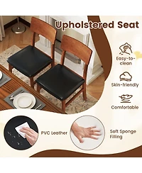 Sugift Dining Chairs Set of 2 with Rubber Wood Legs and Faux Leather Upholstered Seat