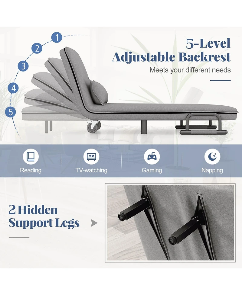 Sugift 3-in-1 Convertible Sofa Bed with 5-Position Adjustable Backrest and Lumbar Pillow